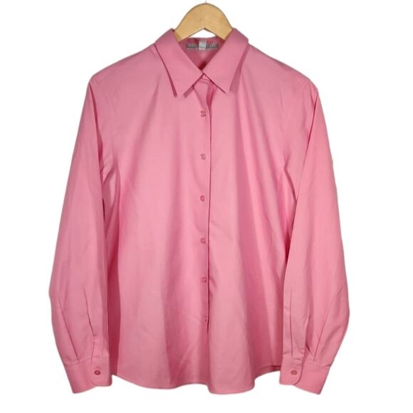 Foxcroft Top Shaped Fit Pinpoint Essential No Iron Shirt Wrinkle Free Pink 8 - Picture 2 of 9